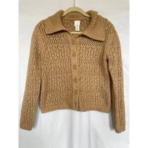 Joie Open Knit Soft Collared Cozy Cardigan, Camel Tan, Small